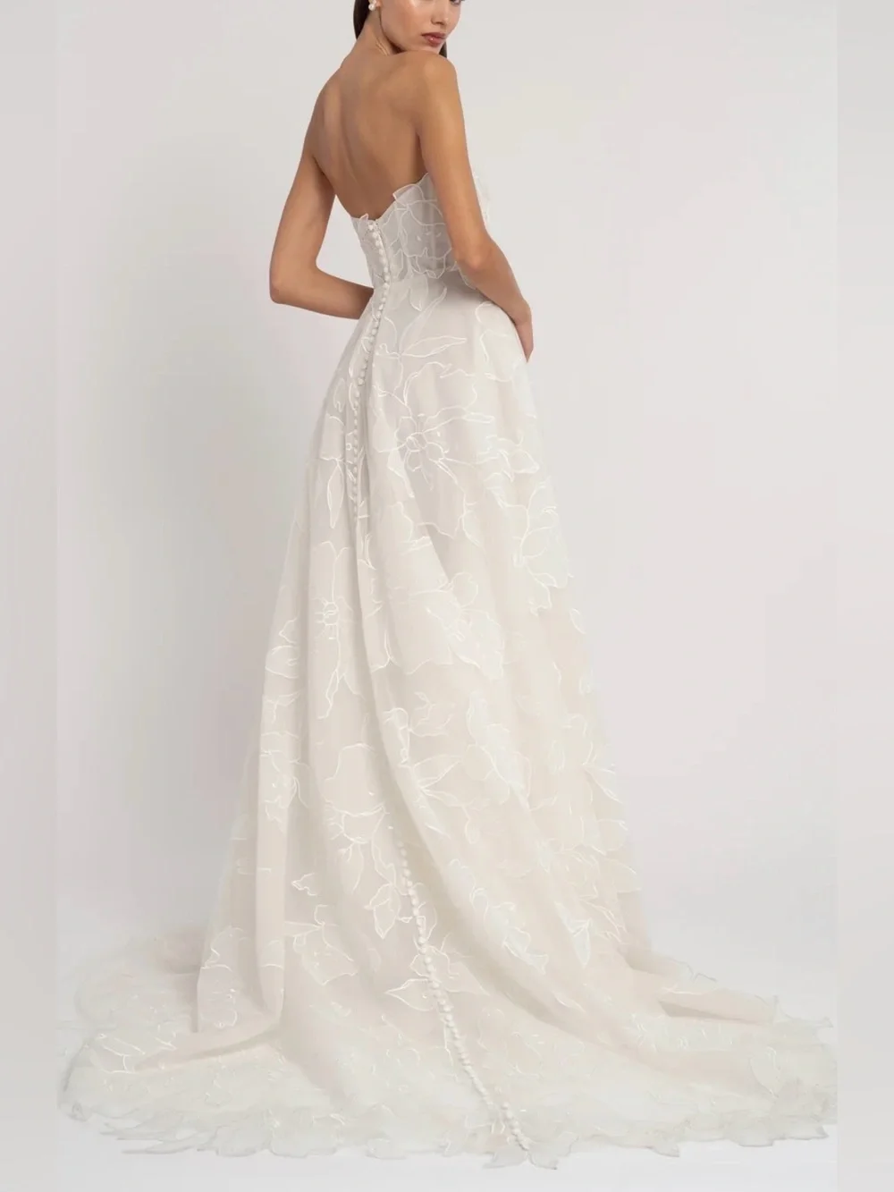 Jenny Yoo Lorelai Strapless White Floral Embroidered Gown - Picture 3 of 12